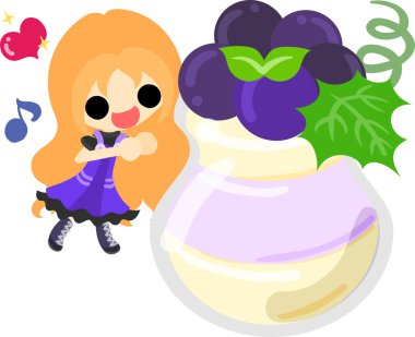 Üzüm ve bir kız şirin çizimi