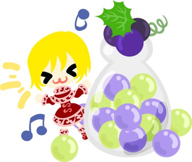 Üzüm ve bir kız şirin çizimi