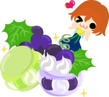 Üzüm ve bir kız şirin çizimi