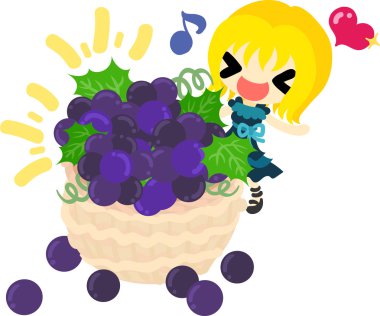 Üzüm ve bir kız şirin çizimi