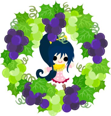 Üzüm ve bir kız şirin çizimi