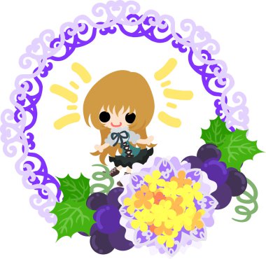 Üzüm ve bir kız şirin çizimi