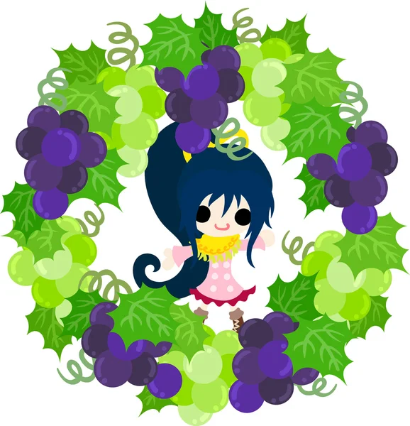 Üzüm ve bir kız şirin çizimi