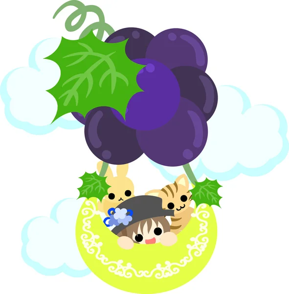 De schattige illustratie van druiven en een meisje — Stockvector