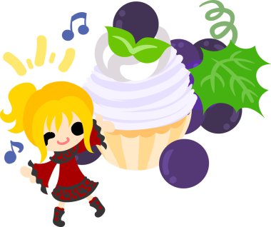 Üzüm ve bir kız şirin çizimi