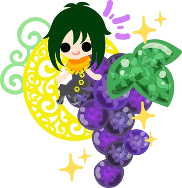 Üzüm ve bir kız şirin çizimi