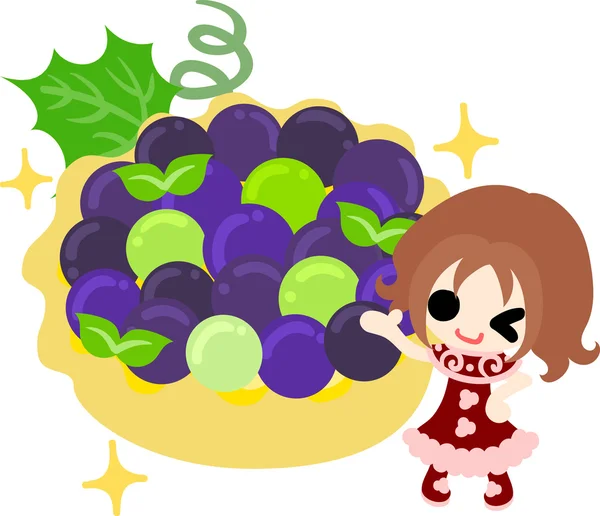 Ilustracja z winogron i dziewczyna — Wektor stockowy