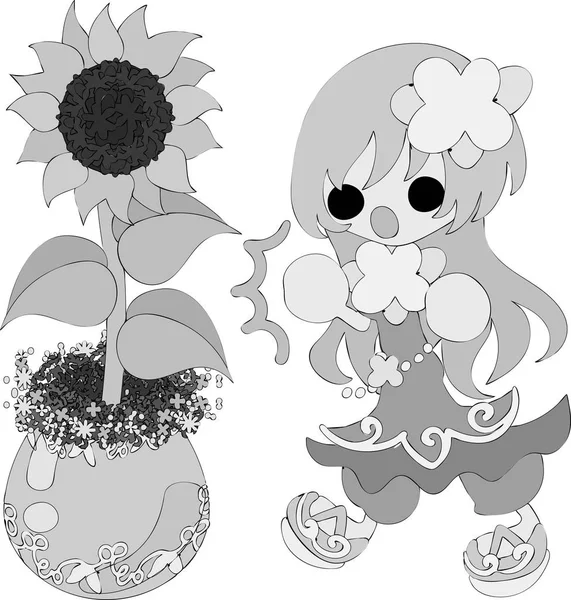 Ein nettes Mädchen und Sonnenblume — Stockvektor