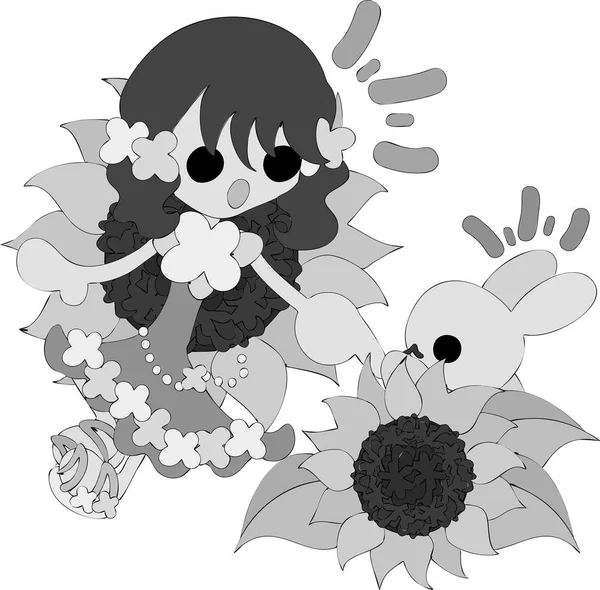 一个可爱的女孩和向日葵 — 图库矢量图片