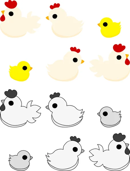 The cute domestic fowls and chick — Stock Vector