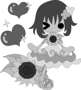 Sevimli kız ve ayçiçeği