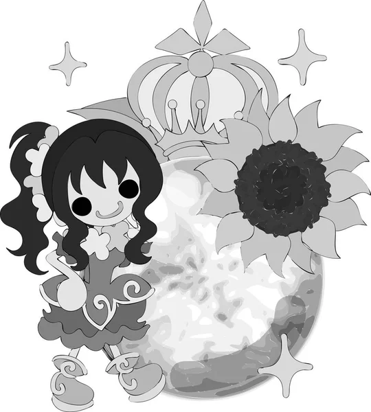 Ein nettes Mädchen und Sonnenblume — Stockvektor