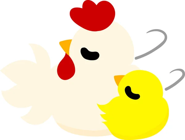 The cute domestic fowl and chick — Stock Vector