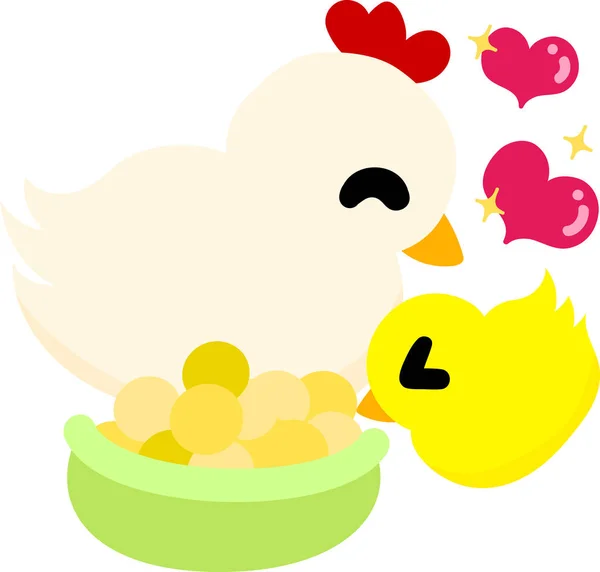 The cute domestic fowl and chick — Stock Vector