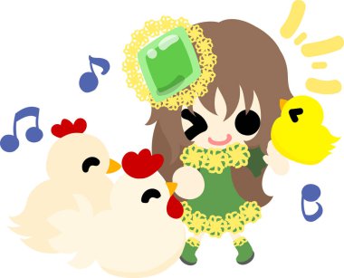 Sevimli kız ve tavuk çizimi