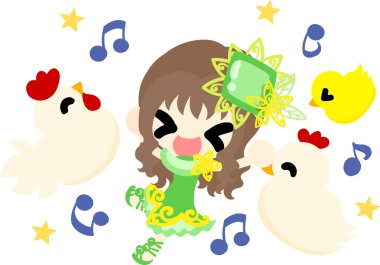 Sevimli kız ve tavuk çizimi