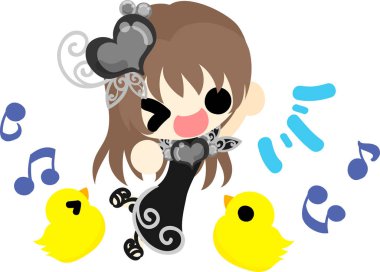 Sevimli kız ve tavuk çizimi