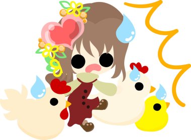 Sevimli kız ve tavuk çizimi