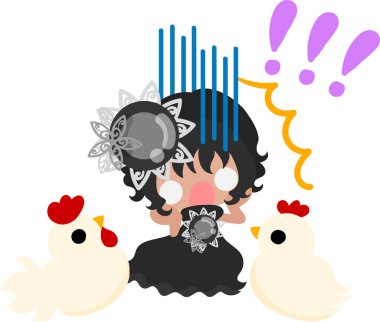 Sevimli kız ve tavuk çizimi