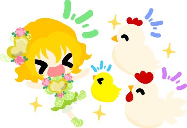 Sevimli kız ve tavuk çizimi