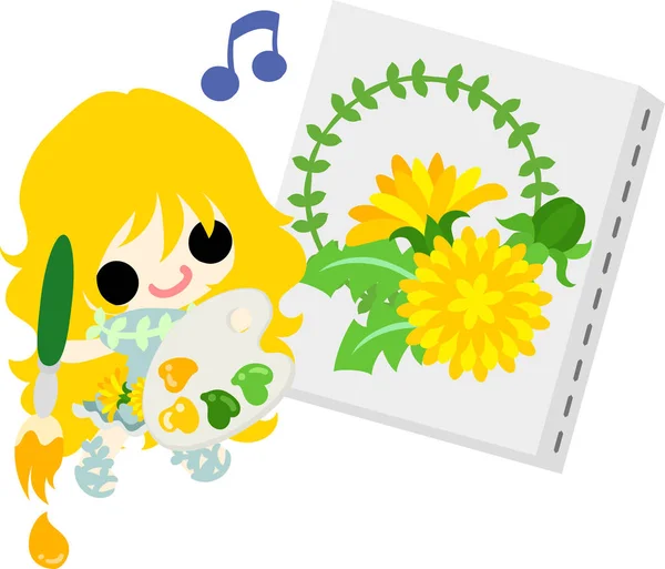 Cute dandelion girl — 图库矢量图片