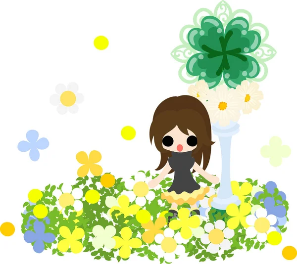 Cute girl and clover — Stock Vector