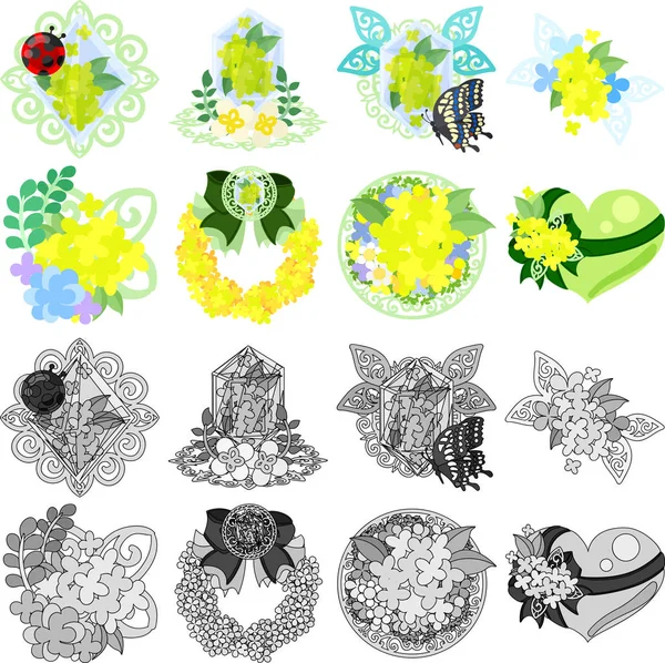 Les icônes des fleurs jaunes — Image vectorielle