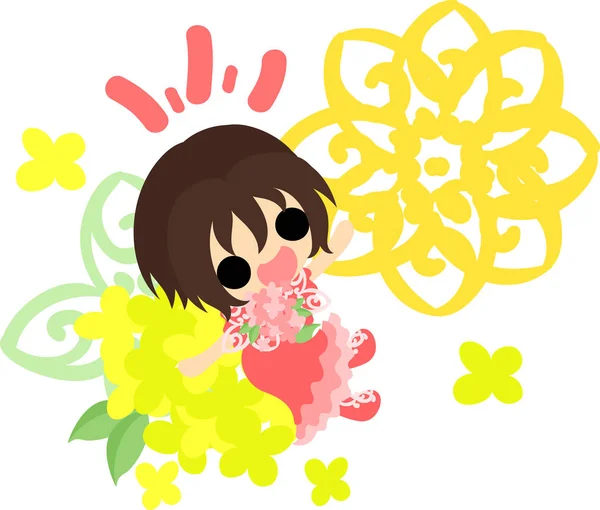 Aranyos lány és sárga virágok — Stock Vector