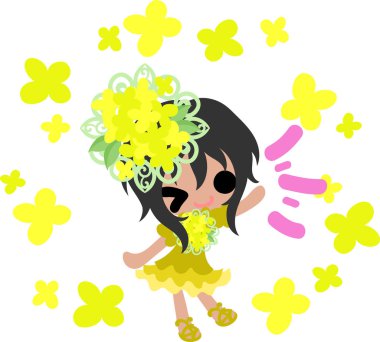 Sevimli kız ve sarı çiçek