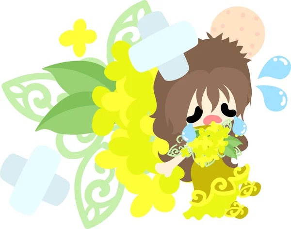 Sevimli kız ve sarı çiçek — Stok Vektör