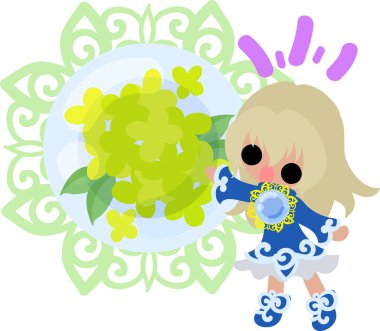 Sevimli kız ve sarı çiçek