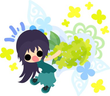 Sevimli kız ve sarı çiçek