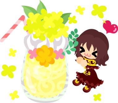 Sevimli kız ve sarı çiçek