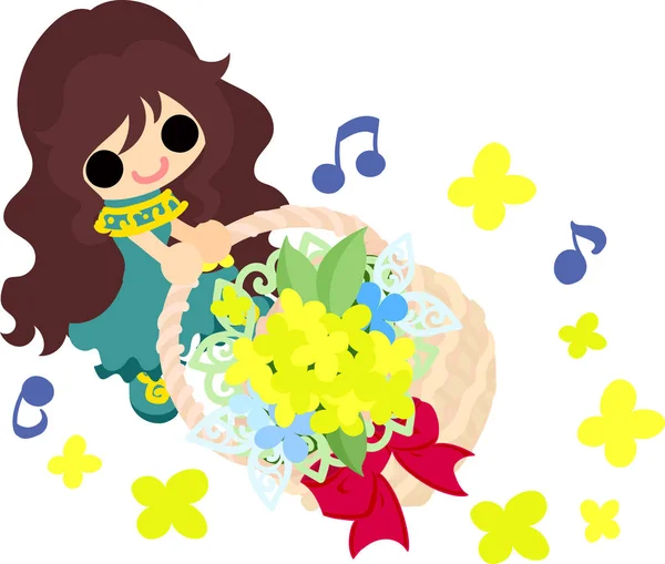 Niedliches Mädchen und gelbe Blumen — Stockvektor