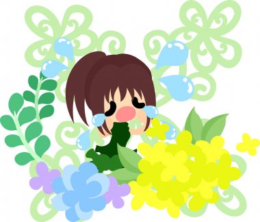 Sevimli kız ve sarı çiçek