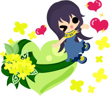 Sevimli kız ve sarı çiçek