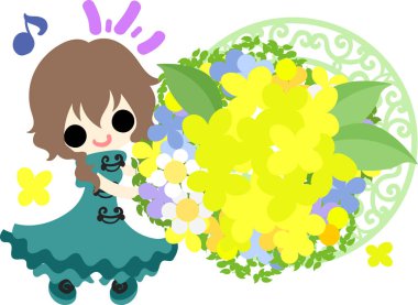 Sevimli kız ve sarı çiçek