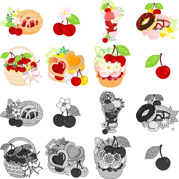Иконы различных вишневых сладостей — стоковый вектор
