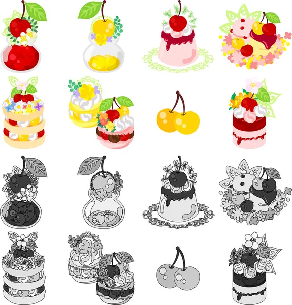 Les icônes de différents bonbons à la cerise — Image vectorielle