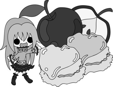 Bir elma ve bir kız şirin çizimi