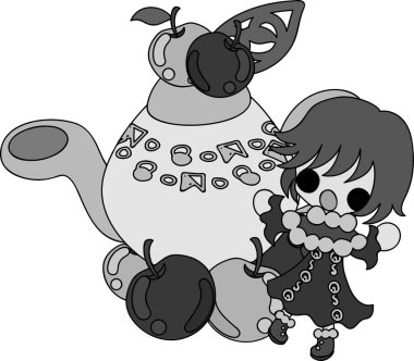 Bir elma ve bir kız şirin çizimi