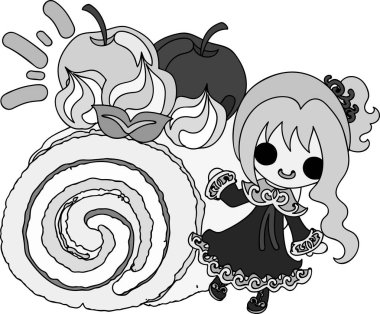 Bir elma ve bir kız şirin çizimi