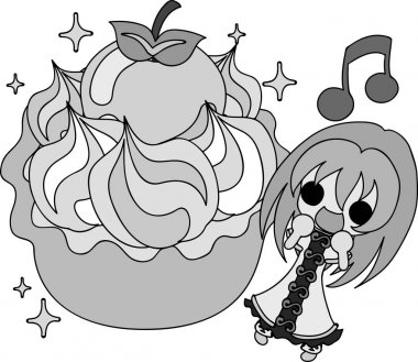 Bir elma ve bir kız şirin çizimi