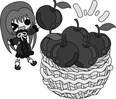 Bir elma ve bir kız şirin çizimi