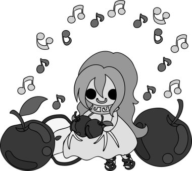 Bir elma ve bir kız şirin çizimi