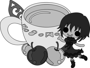 Bir elma ve bir kız şirin çizimi