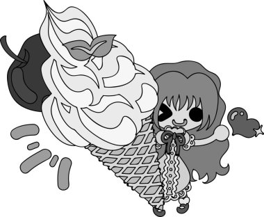 Bir elma ve bir kız şirin çizimi