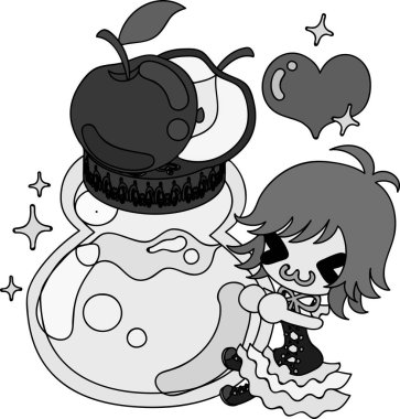 Bir elma ve bir kız şirin çizimi