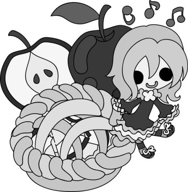 Bir elma ve bir kız şirin çizimi