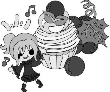 Üzüm ve bir kız şirin çizimi